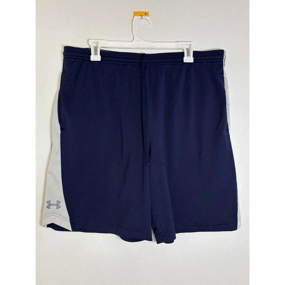 Under Armour Mens XL Navy Blue Gray Athletic Basketball Shorts Pockets